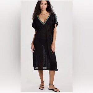 Pitusa Womens Cotton Blend V Back Swim Cover Up Dress Black Size OS